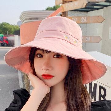 Chapeau de pêcheur brodé de petites marguerites Soft Casquette anti-buée transparente amovible femelle coupe-vent amovible