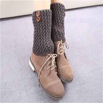 Women Buttons Short Leggings Cuff Knitting Hollow Boot Thick Socks Boots