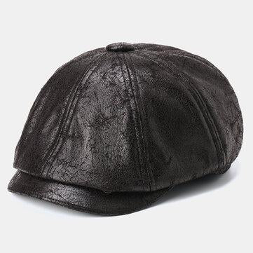 Casquette Gavroche en Cuir Craquelé Casquette Plate Retro Beret