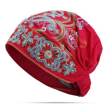 Chapeau beanie à broderie ethnique en coton