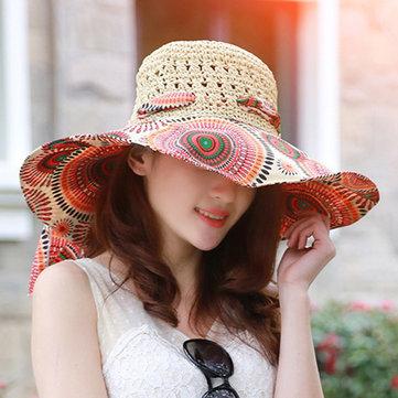 Chapeau de paille imprimé avec chapeau de parasol UV