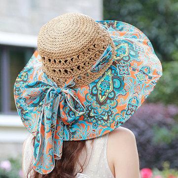 Chapeau de paille imprimé avec chapeau de parasol UV