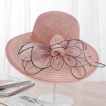 Breathable Sun Hat Elegant Flower Beach Sun Hat Anti-UV Cap For Lady Mesh Wide Brim Hat For Women