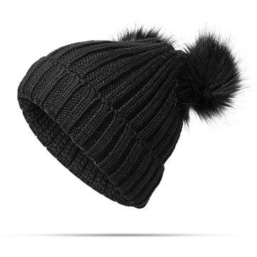 Bonnet en Tricot avec Deux Pompons à Revers