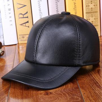 Casquette de baseball ajustable en cuir véritable vintage