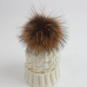 Chapeau de béret de bonnet de béret de boule de pompon de boule de ski de couleur pure tricotant des casquettes épaisses de crochet