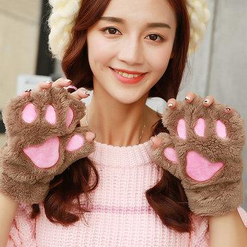 Gants de griffe de chat Gants en peluche chauds à demi-doigts