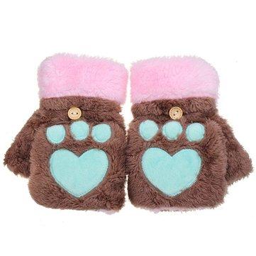 Hiver chaud mignon griffe de chat en peluche gants courts sans doigts mitaines à demi-doigt