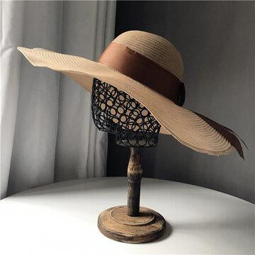 Hepburn Wind Oversized Brim Big Straw Hat Sun Shade Beach Sunscreen Hat
