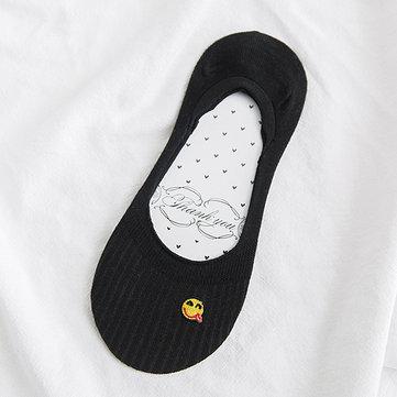 Chaussettes invisibles respirantes brodées à visage souriant en coton