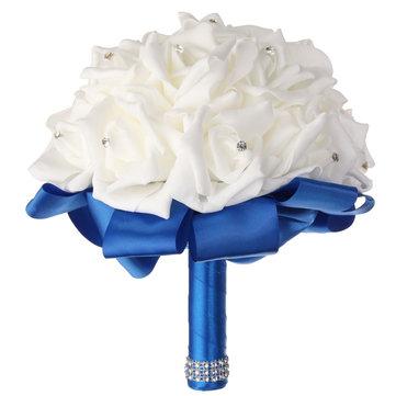 22 Heads of Crystal Roses Artificial Flower Home Wedding Bride Party Decoration Bouquet