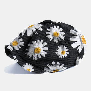 Daisy Print Black Out Fashion Flat Caps Casquettes Gavroche
