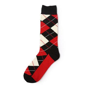 Mens coton respirant modèle de grille de couleur de contraste respirant sport moyen chaussettes tube