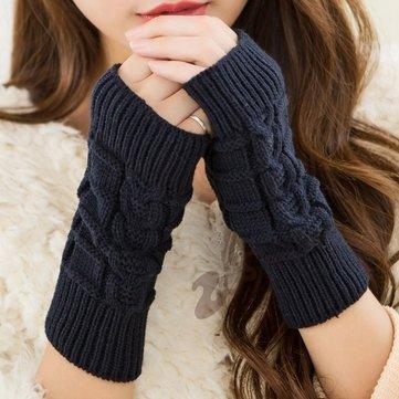 Gants chauds en tricot sans doigts, mi-doigts, sport, torsadés