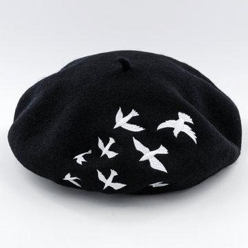 Béret chaud en laine à broderie