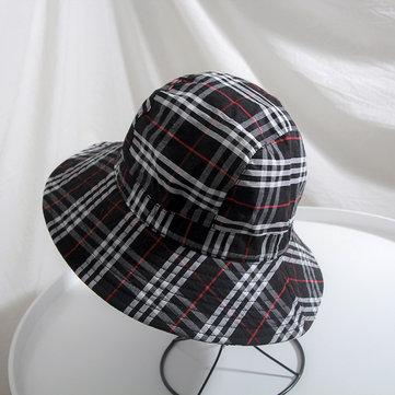 Plaid Fisherman Hat Ins Mode Couple Simple Casquettes Seau