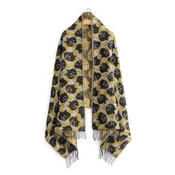 Écharpe à franges à motif chat avec écharpe sur les deux côtés