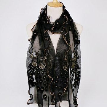 Écharpes en feuille d'or de dentelle de motif de paon