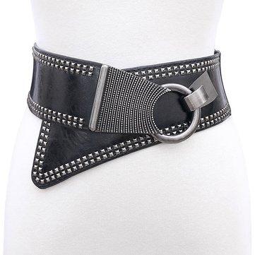 Ceinture de taille large élastique en diagonale de style punk, 74 cm
