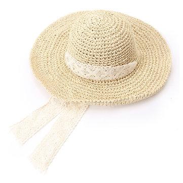 Chapeau de paille fait à la main cravate de dentelle