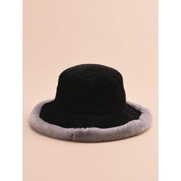 Cute Soft Chapeau de pêcheur Chapeau en velours côtelé Chapeau chaud hiver