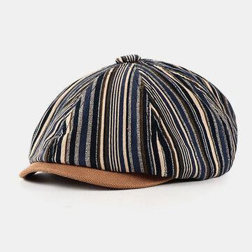 Motif Rayé Style Britannique Automne Hiver Garder Au Chaud Chapeau Gavroche