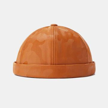 Chapeaux de crâne Hip Hop en cuir camo Retro Brimless Chapeaus