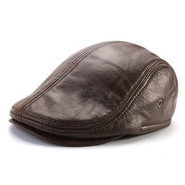 Casquette Plate Classique Casual en Cuir avec Rabats d'oreille