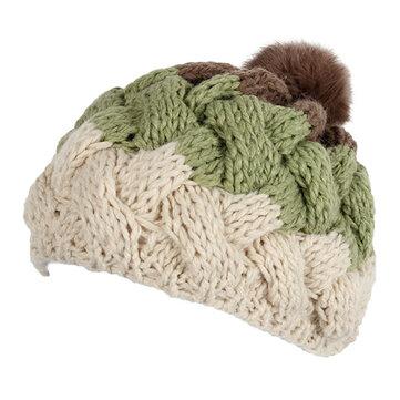 Fourrure de lapin tricoté balle plate bonnet chapeau béret laine élastique réglable bonnet