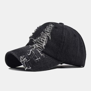 Casquette de baseball en denim de coton lavé avec trous