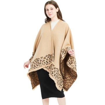 Nouveau Leopard Slit Large Shawl Cachemire Echarpe Mesdames Augmenter Cape
