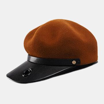 Chapeau en laine bleu marine style britannique chaîne béret chapeau octogonal