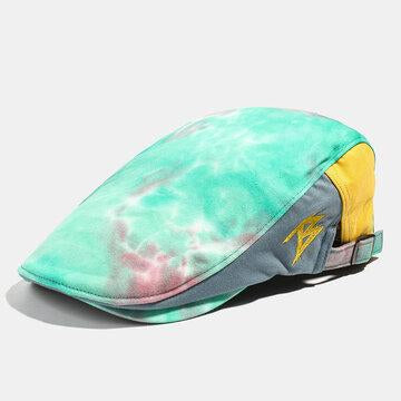 Collrown Mens Coton Color Matching Beret Caps Casual Outdoor Visor Forward Green Tie-dye Chapeau