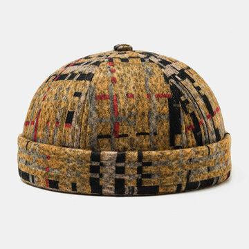 Chapeau de crâne de tissu en peluche Soft chapeaux sans couture couture à carreaux