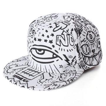 Men Women Baseball Hip-Hop Flat Bill Hat Adjustable Cap Graffiti Hippie Snapback