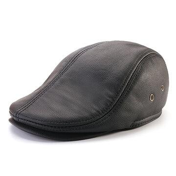 Casquette Plate Classique Casual en Cuir avec Rabats d'oreille