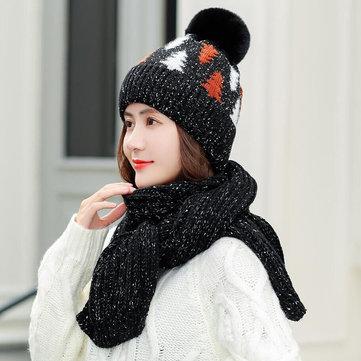Épaississement de Noël laine chapeau laine tricot bonnet foulard ensemble