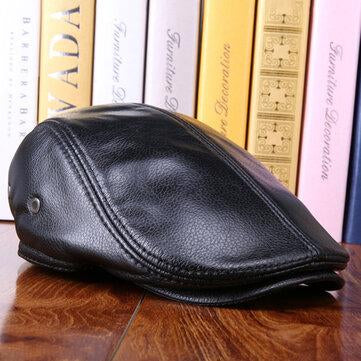 Casquettes de béret réglables en cuir véritable vintage