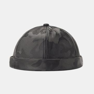 Chapeaux de crâne Hip Hop en cuir camo Retro Brimless Chapeaus