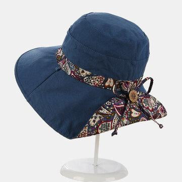 Multipurpose Foldable Anti-UV Cap For Lady Print Beach Sun Hat Cotton Wide Brim Hat For Women Elegant Summer Hats