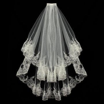 2 couches mariée dentelle paillettes bord décoratif mariée mariage coude voile avec peigne