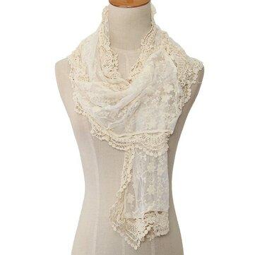 Écharpe longue transparente brodée florale à crochet en dentelle en maille