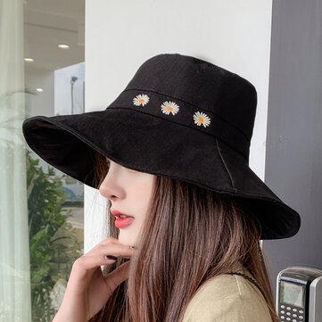 Chapeau de pêcheur brodé de petites marguerites Soft Casquette anti-buée transparente amovible femelle coupe-vent amovible