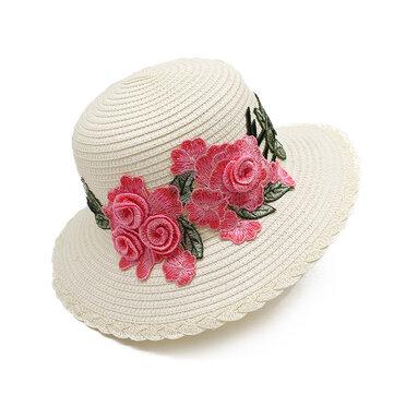 Style ethnique rétro chapeau de paille broderie imprimé chapeau respirant