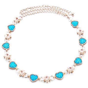 Ceinture en métal avec strass et chaîne en forme de coeur avec motif de danse du ventre