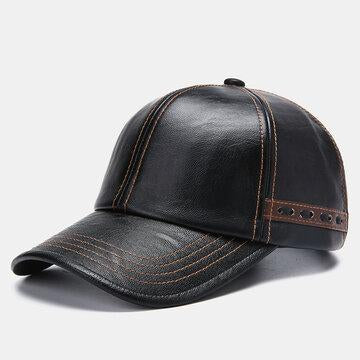 Casquette de baseball vintage en cuir artificiel avec tissé
