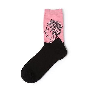 Chaussettes Coton Style Ancienne Littérature À Imprimé Figure De Peinture À L'huile
