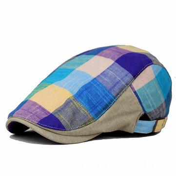 Casquette plate en coton à carreaux colorés