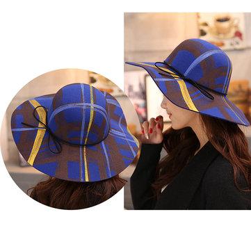 Wide Brimmed Wool Blend Hats with Wide Stripes