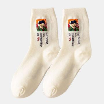 Chaussettes en coton de style européen de peinture à l'huile rétro créative
